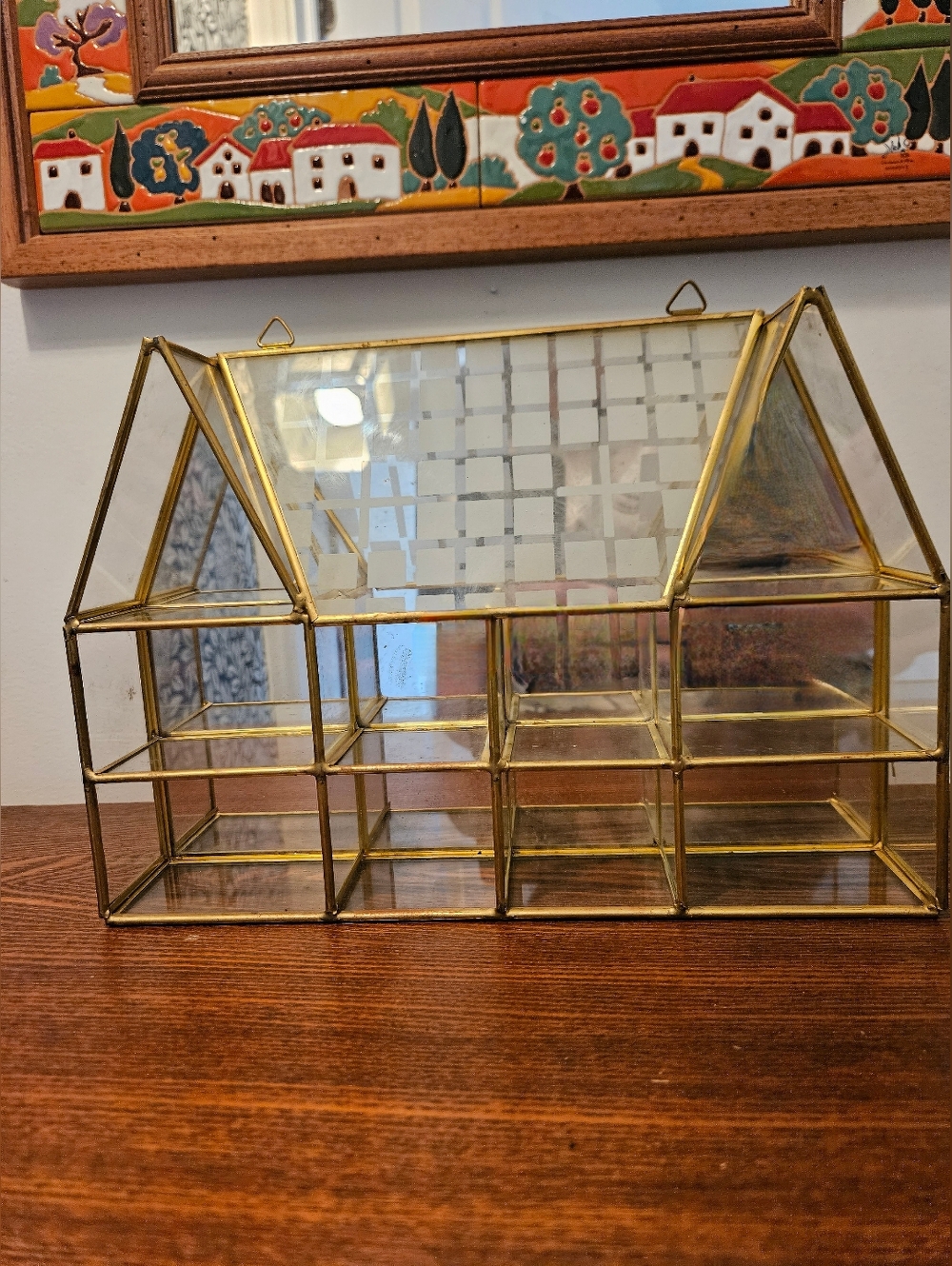 Glass and Brass Mini Greenhouse Display Shelf - Gold